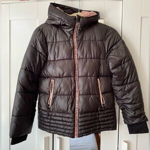 Michael Kors Puffy Girls Black and Pink Jacket, Size 16